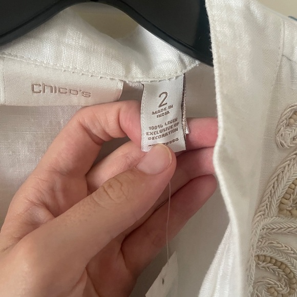 Chico’s 100% Linen Lightweight Boho Beaded Blazer Button Front Jacket Size 2 (L) - Picture 6 of 10